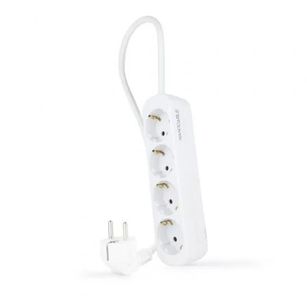 Nanocable Regleta de 4 Tomas con Toma de Tierra y Protección Infantil, 1.4 m, Blanco